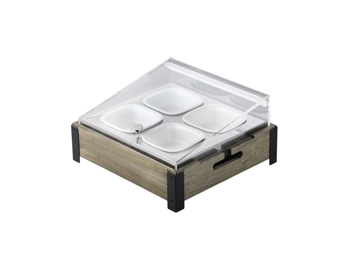2/3 Size x 8" Natural Four Compartment Cold Display Set - Truffle