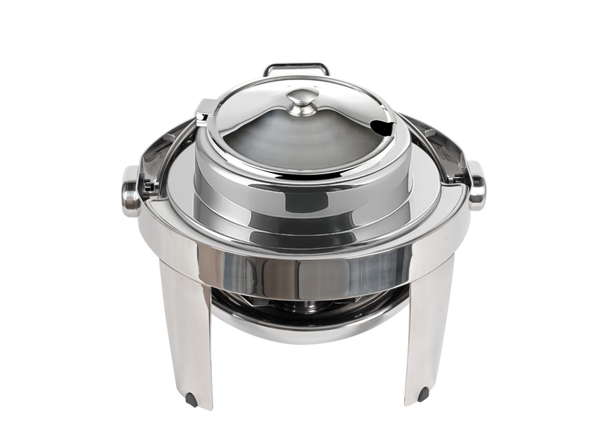 15.5" Round Stainless Steel Soup Station Kit with Hinged Slotted Lid