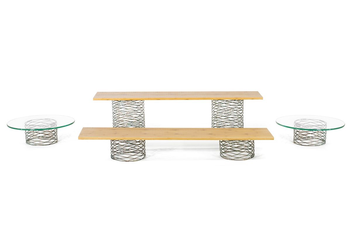 Buffet - Patina - Bambú natural y cristal transparente sobre patina