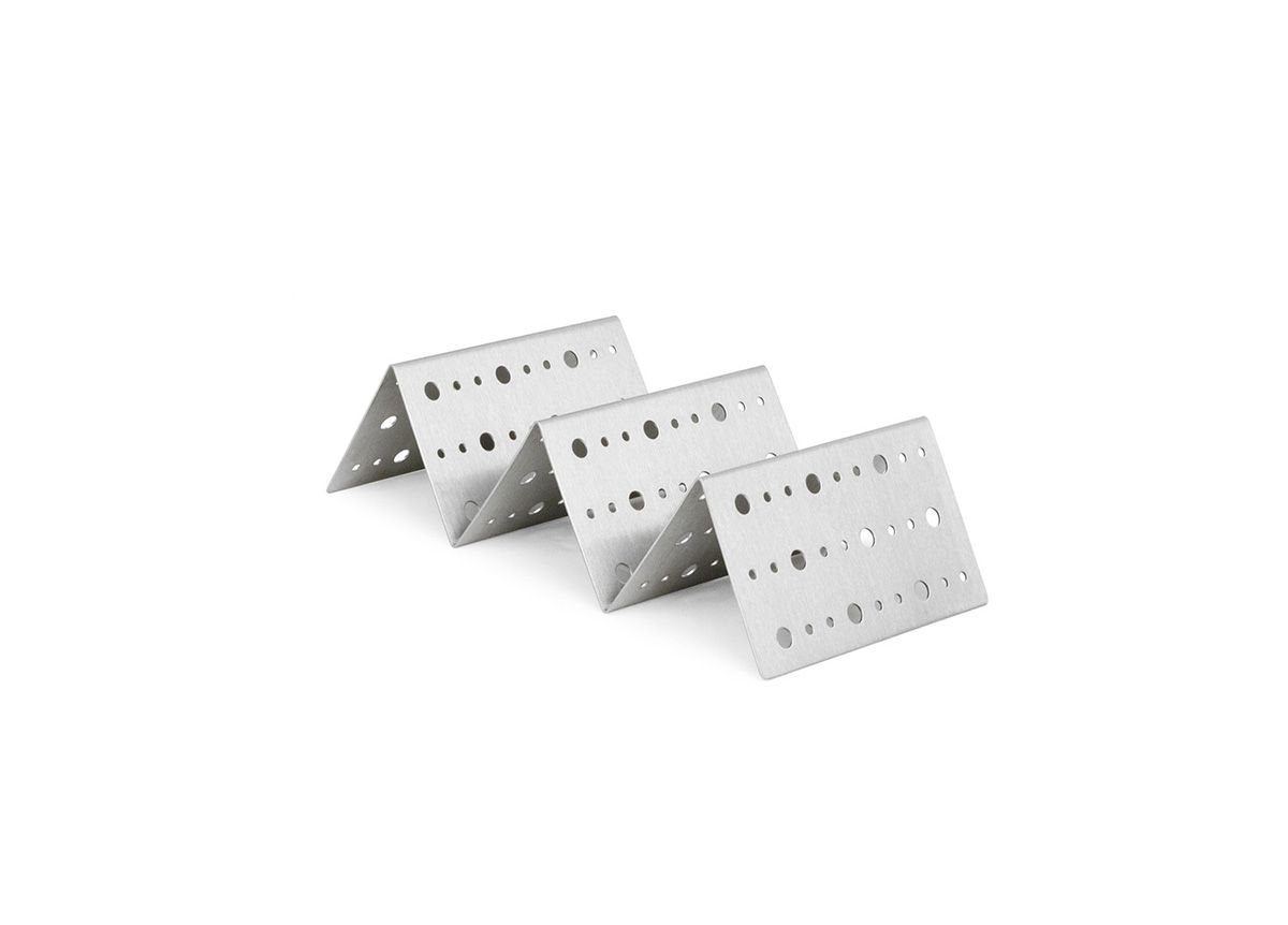 8" x 4" Brushed Stainless Dots Taco Holder - Silver