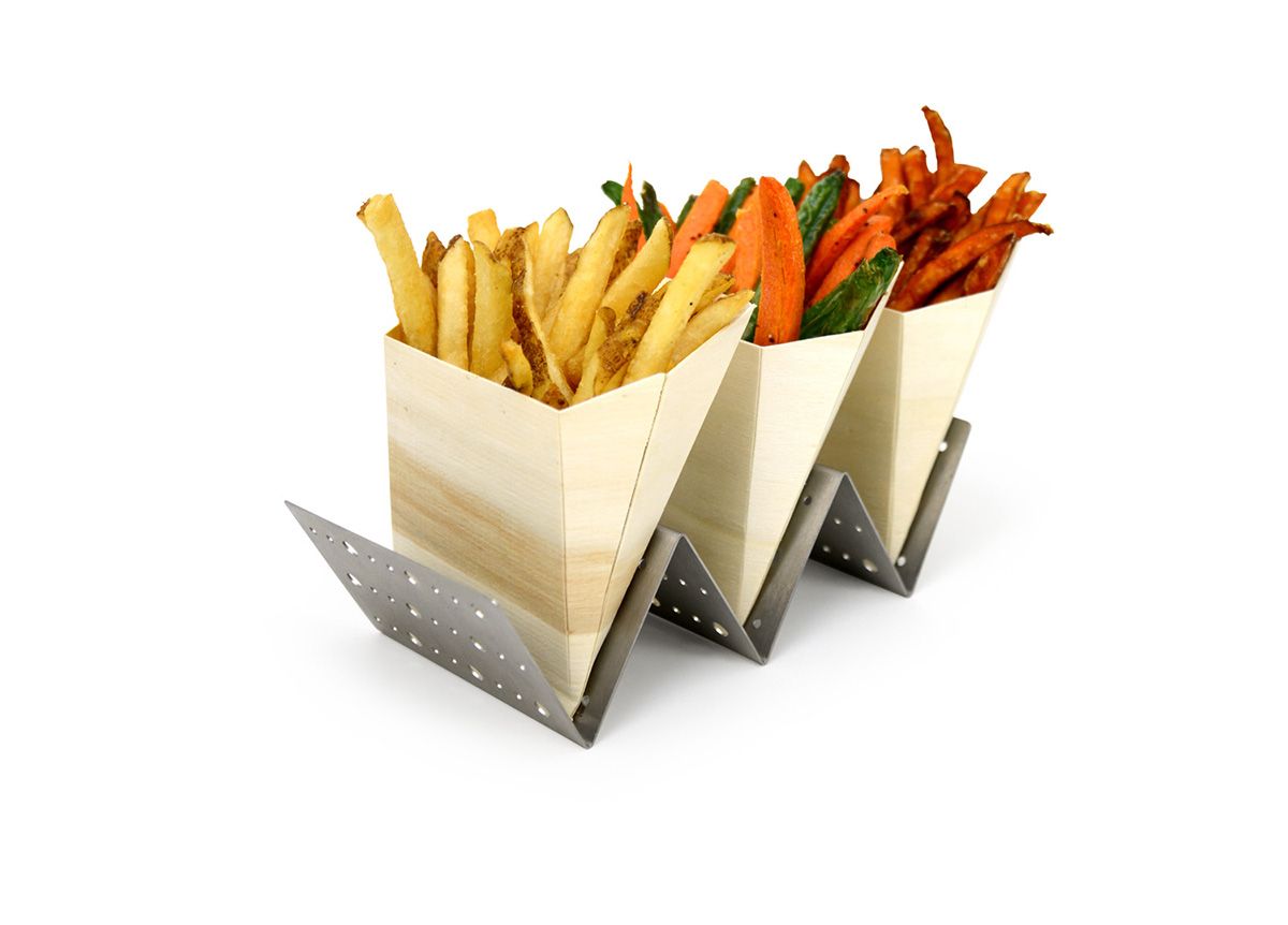 8" x 4" Brushed Stainless Dots Taco Holder - Silver