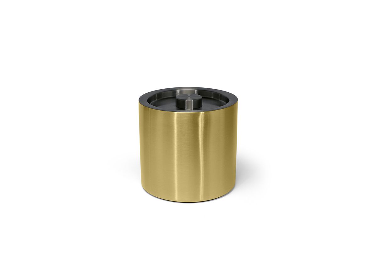 3 qt Round Brushed Stainless Ice Bucket - Matte Brass with Matte Black Lid