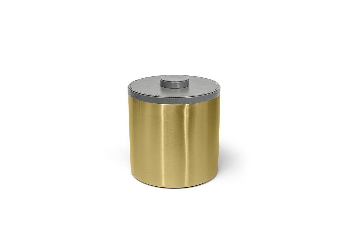 3 qt Round Brushed Stainless Ice Bucket - Matte Brass with London Smoke Lid
