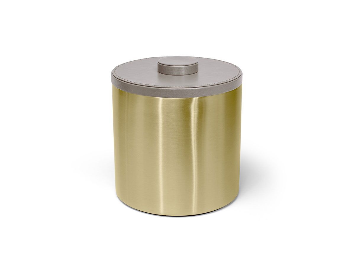 3 qt Round Brushed Stainless Ice Bucket - Matte Brass with London Stone Lid