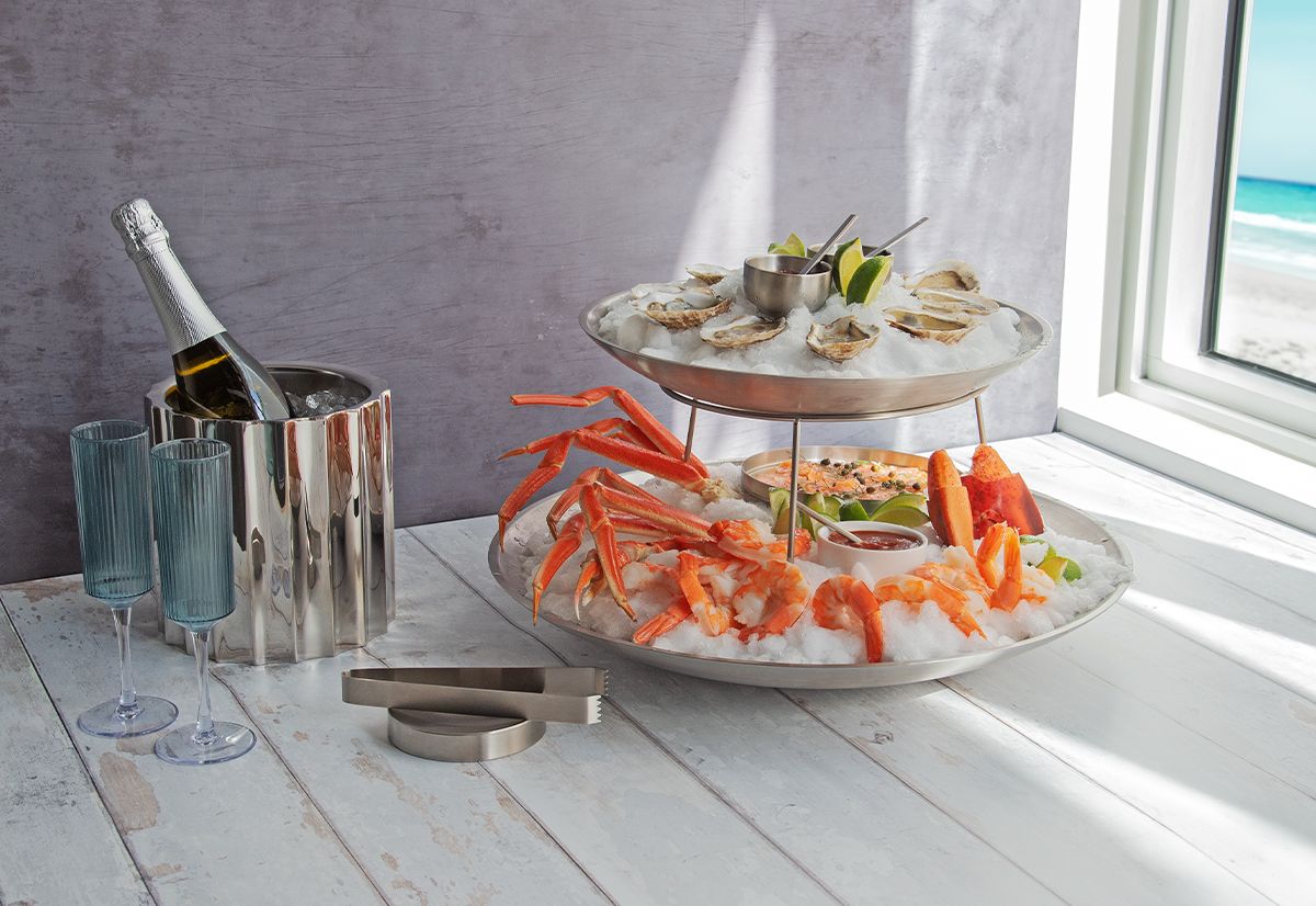 Torre de marisco de acero inoxidable cepillado - 2 niveles - Plata