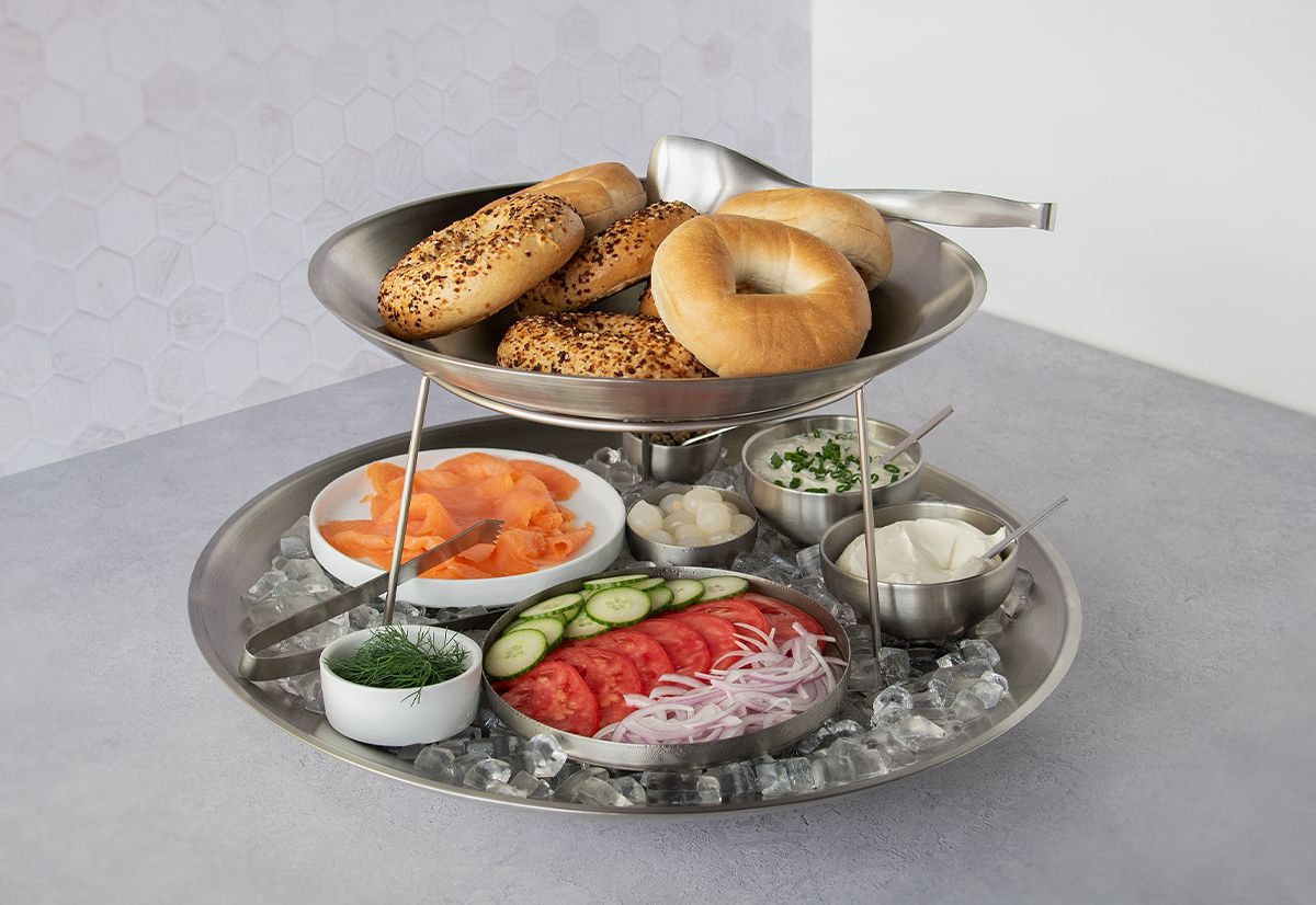 7" Round Brushed Stainless Display Elevadores para buffet - Plata