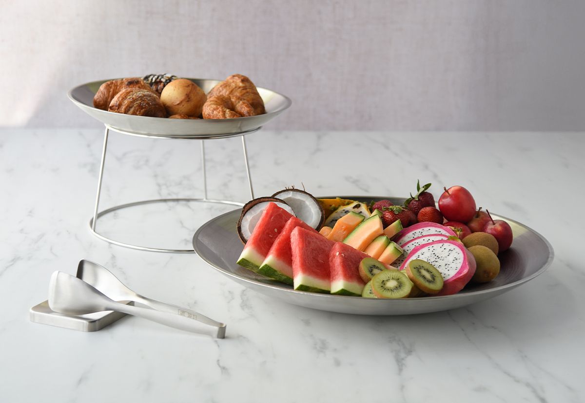 7" Round Brushed Stainless Display Elevadores para buffet - Plata