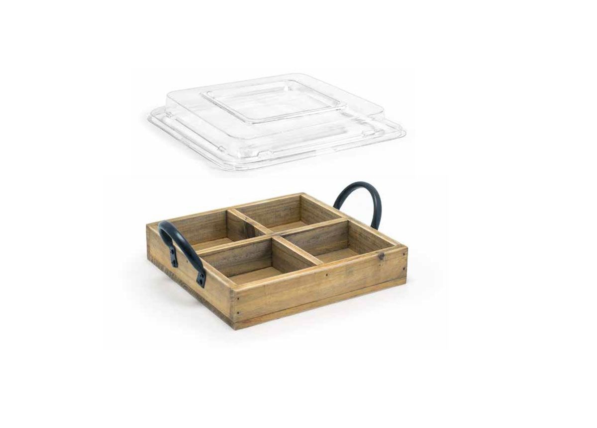 6.75" Square Rustic Wood Holder and Cover