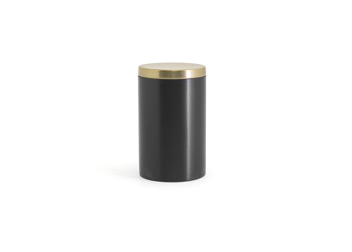 Round Stainless Jar with Lid - Matte Black with Matte Brass Lid